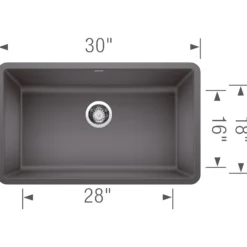 Blanco Precis 30" Undermount Granite Composite Kitchen Sink, Silgranit, Cinder, 442530