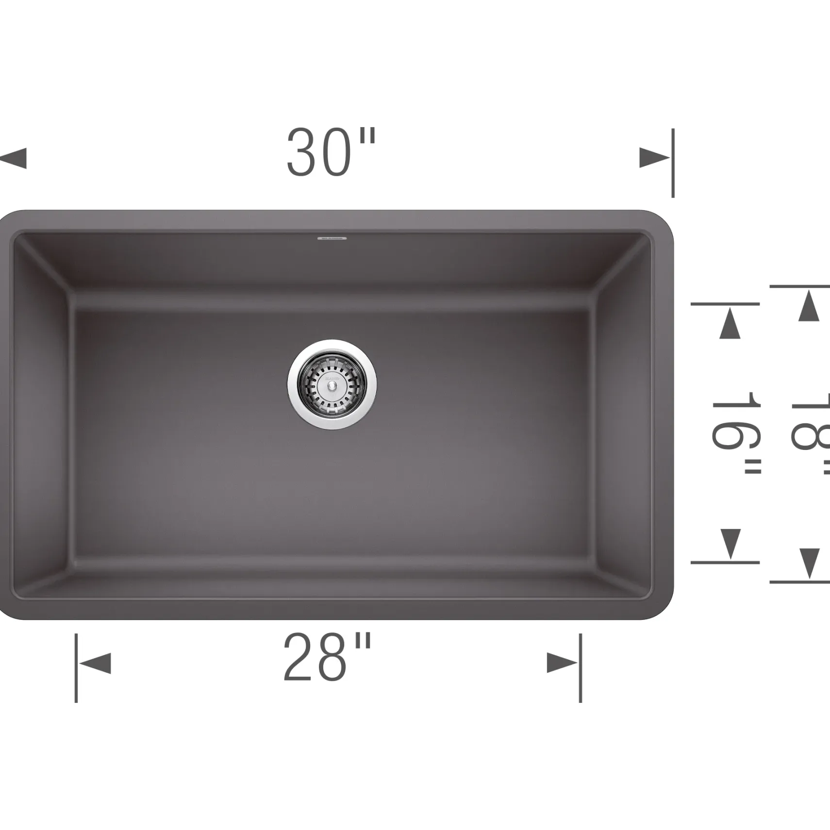 Blanco Precis 30" Undermount Granite Composite Kitchen Sink, Silgranit, Cinder, 442530