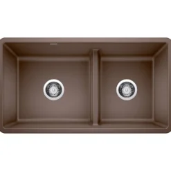 Blanco Precis 33" Undermount Granite Composite Kitchen Sink, Silgranit, 60/40 Double Bowl, Cafe, 442528