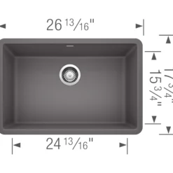 Blanco Precis 27" Undermount Granite Composite Kitchen Sink, Silgranit, Cinder, 522427