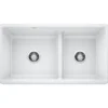 Blanco Precis 33" Undermount Granite Composite Kitchen Sink, Silgranit, 60/40 Double Bowl, White, 442524