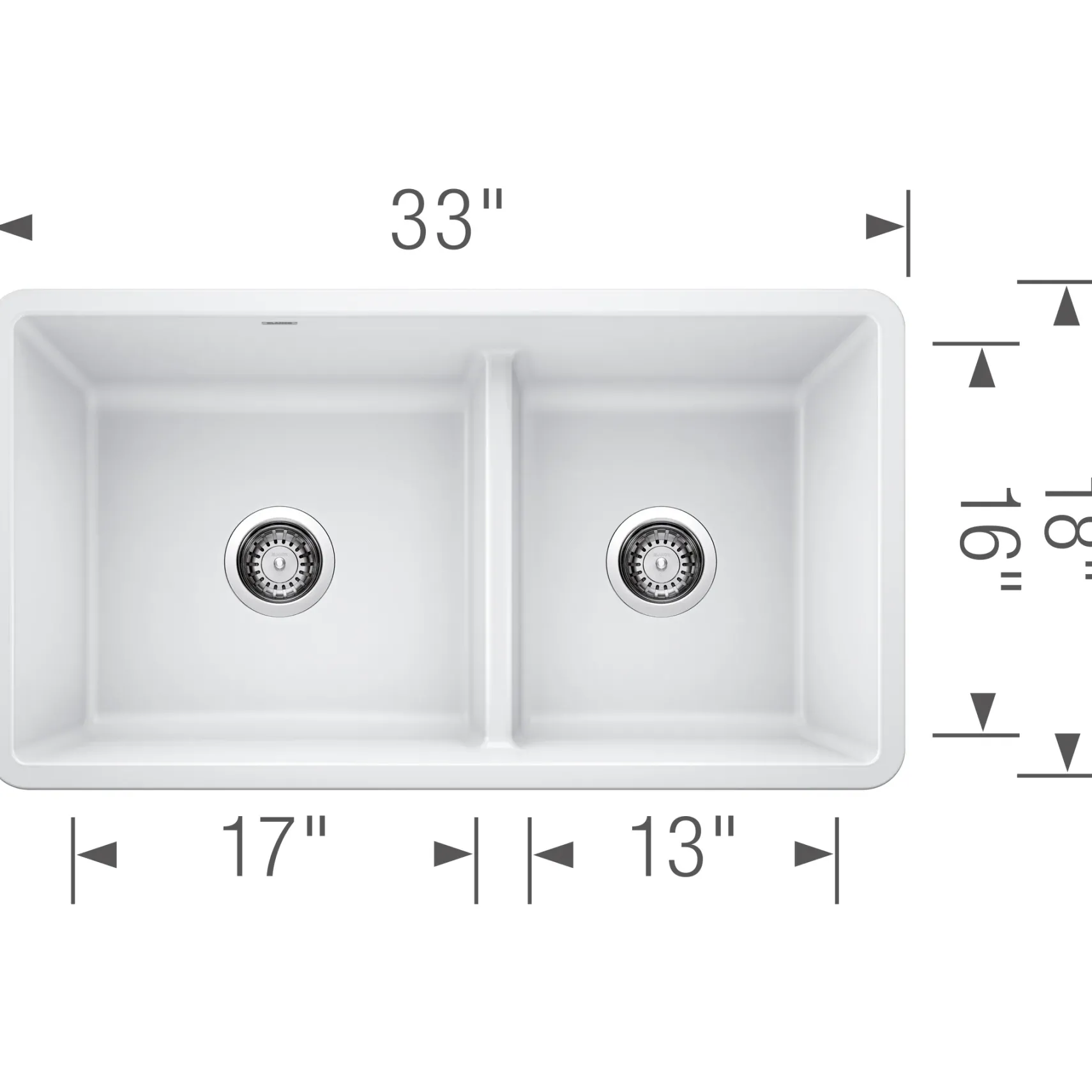 Blanco Precis 33" Undermount Granite Composite Kitchen Sink, Silgranit, 60/40 Double Bowl, White, 442524