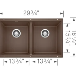 Blanco Precis 30" Undermount Granite Composite Kitchen Sink, Silgranit, 50/50 Double Bowl, Cafe, 516323