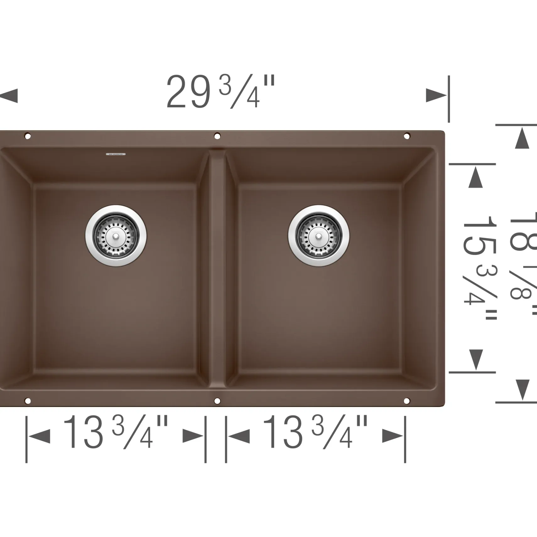 Blanco Precis 30" Undermount Granite Composite Kitchen Sink, Silgranit, 50/50 Double Bowl, Cafe, 516323
