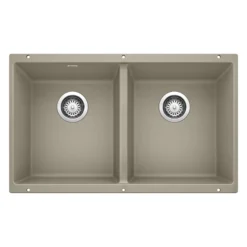 Blanco Precis 30" Undermount Granite Composite Kitchen Sink, Silgranit, 50/50 Double Bowl, Truffle, 517678