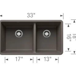 Blanco Precis 33" Undermount Granite Composite Kitchen Sink, Silgranit, 60/40 Double Bowl, Volcano Gray, 443118