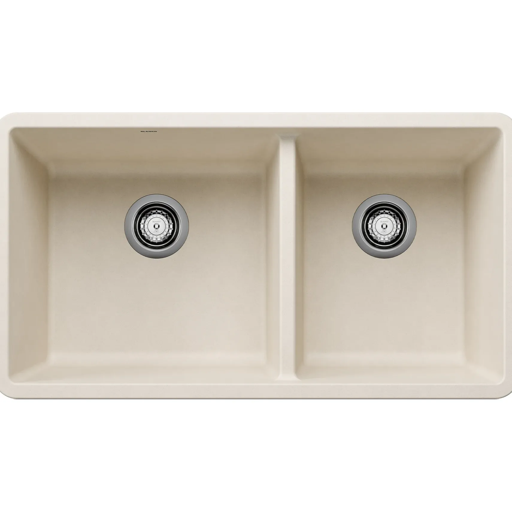 Blanco Precis 33" Undermount Granite Composite Kitchen Sink, Silgranit, 60/40 Double Bowl, Soft White, 443081