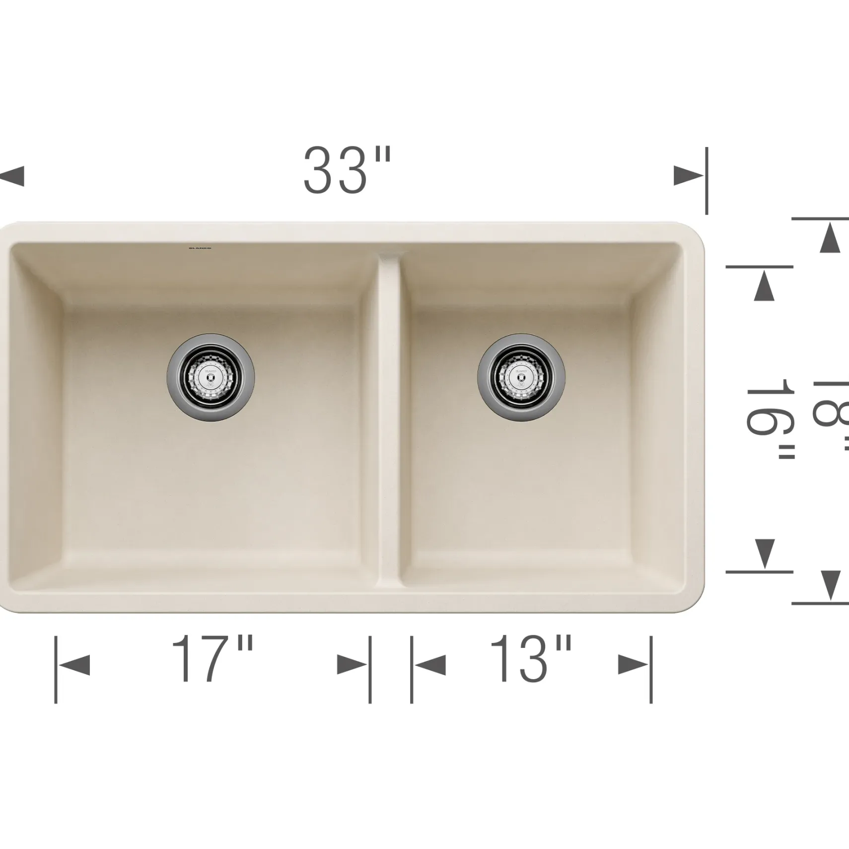 Blanco Precis 33" Undermount Granite Composite Kitchen Sink, Silgranit, 60/40 Double Bowl, Soft White, 443081