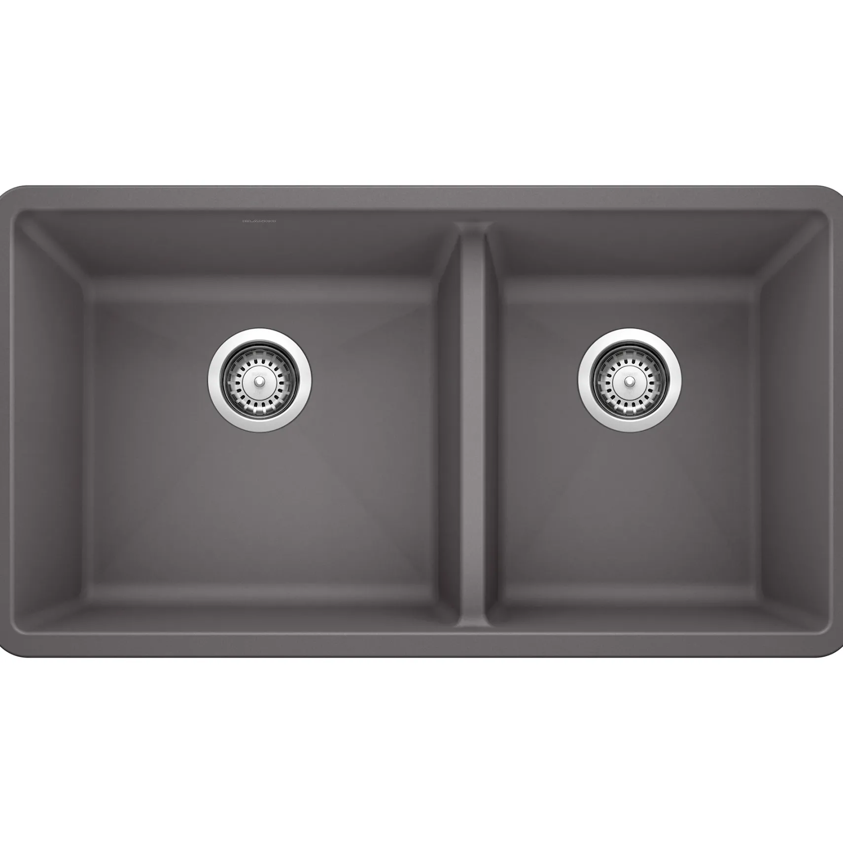 Blanco Precis 33" Undermount Granite Composite Kitchen Sink, Silgranit, 60/40 Double Bowl, Cinder, 441479