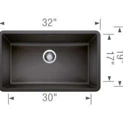 Blanco Precis 32" Undermount Granite Composite Kitchen Sink, Silgranit, Anthracite, 440149