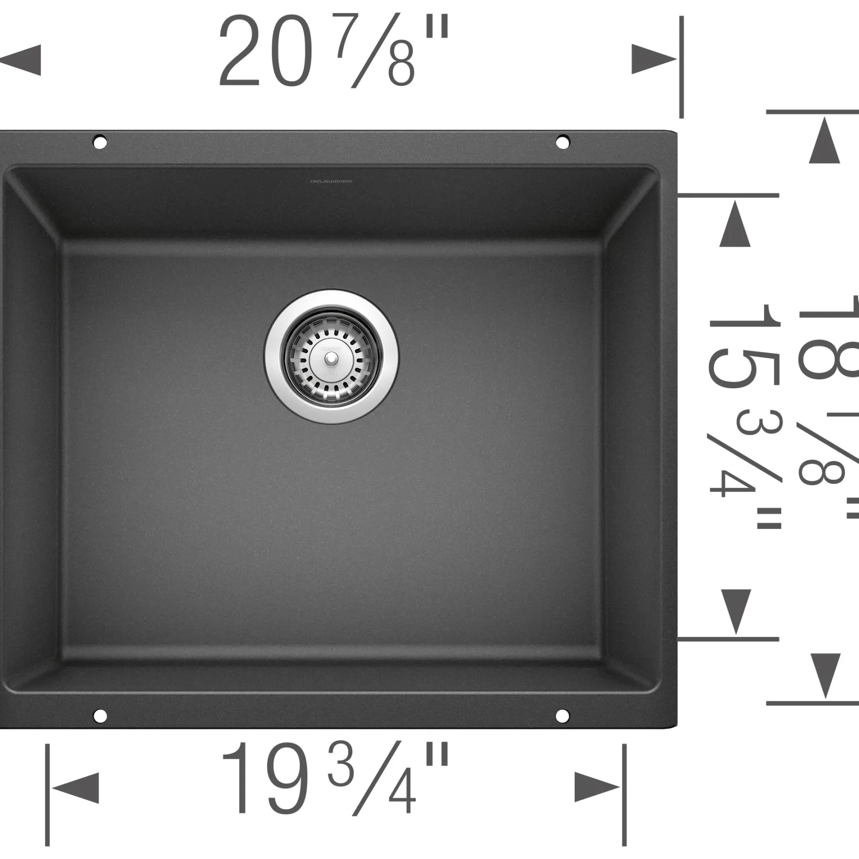 Blanco Precis 21" Undermount Granite Composite Kitchen Sink, Silgranit, Anthracite, 513428