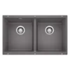 Blanco Precis 30" Undermount Granite Composite Kitchen Sink, Silgranit, 50/50 Double Bowl, Cinder, 519050