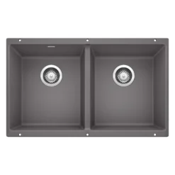 Blanco Precis 30" Undermount Granite Composite Kitchen Sink, Silgranit, 50/50 Double Bowl, Cinder, 519050