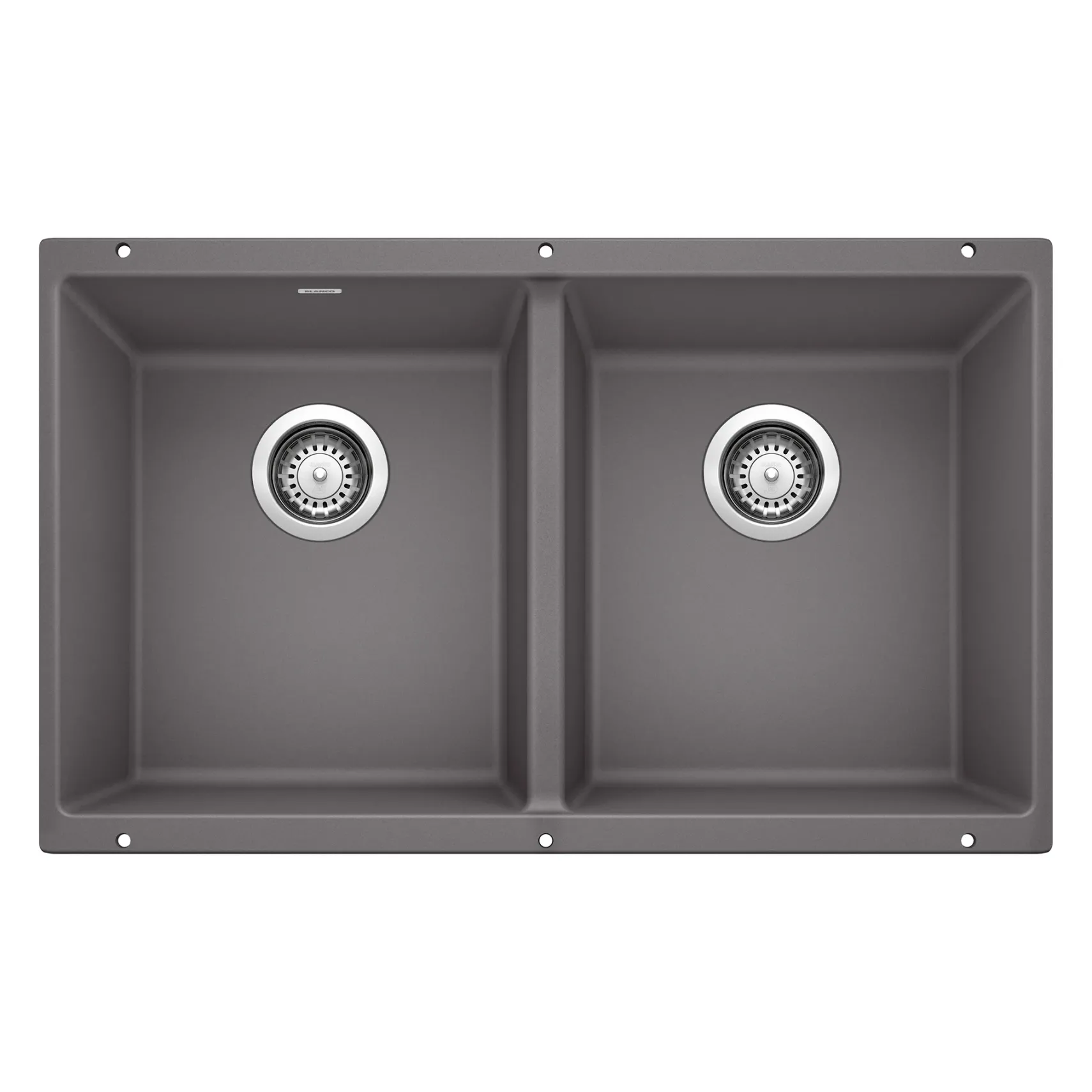 Blanco Precis 30" Undermount Granite Composite Kitchen Sink, Silgranit, 50/50 Double Bowl, Cinder, 519050