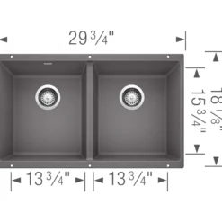 Blanco Precis 30" Undermount Granite Composite Kitchen Sink, Silgranit, 50/50 Double Bowl, Cinder, 519050