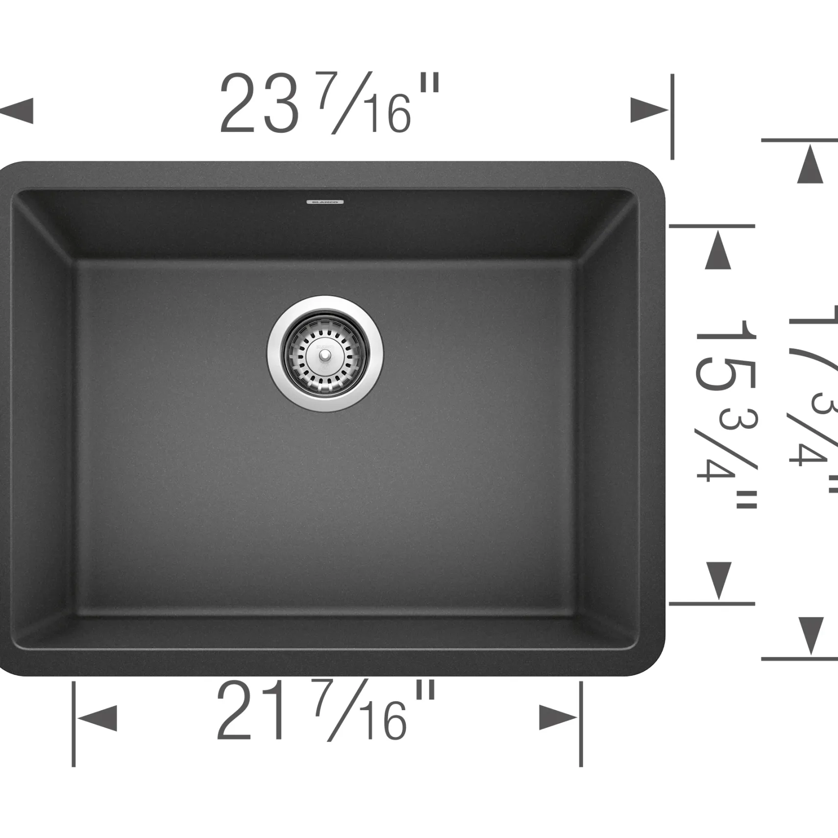 Blanco Precis 23" Undermount Granite Composite Kitchen Sink, Silgranit, Anthracite, 522258