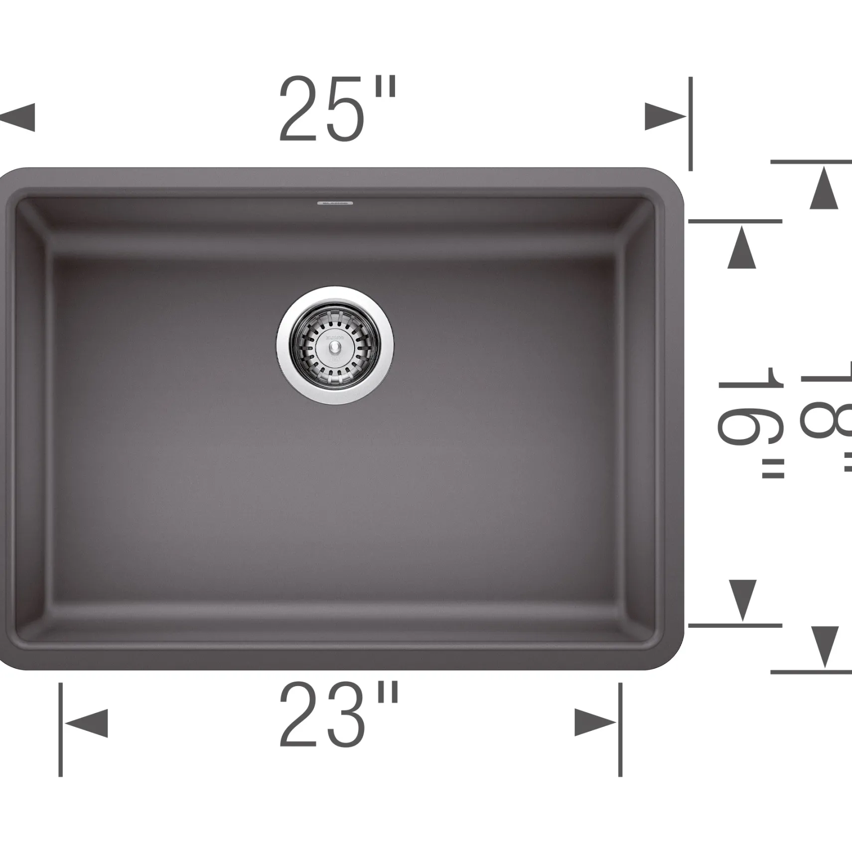 Blanco Precis 25" Undermount Granite Composite ADA Compliant Kitchen Sink, Silgranit, Cinder, 442539