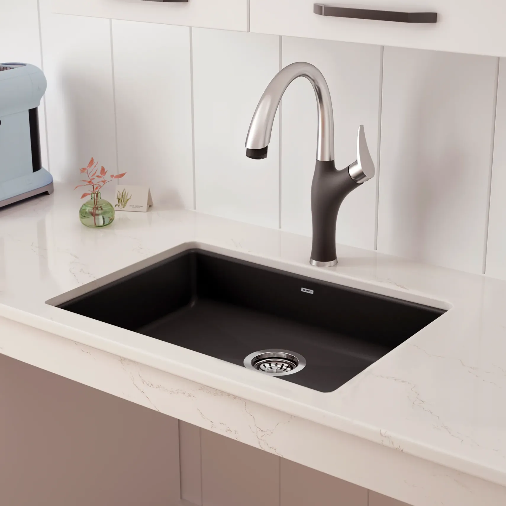 Blanco Precis 25" Undermount Granite Composite ADA Compliant Kitchen Sink, Silgranit, Cinder, 442539