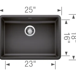 Blanco Precis 25" Undermount Granite Composite ADA Kitchen Sink, Silgranit, Anthracite, 442543