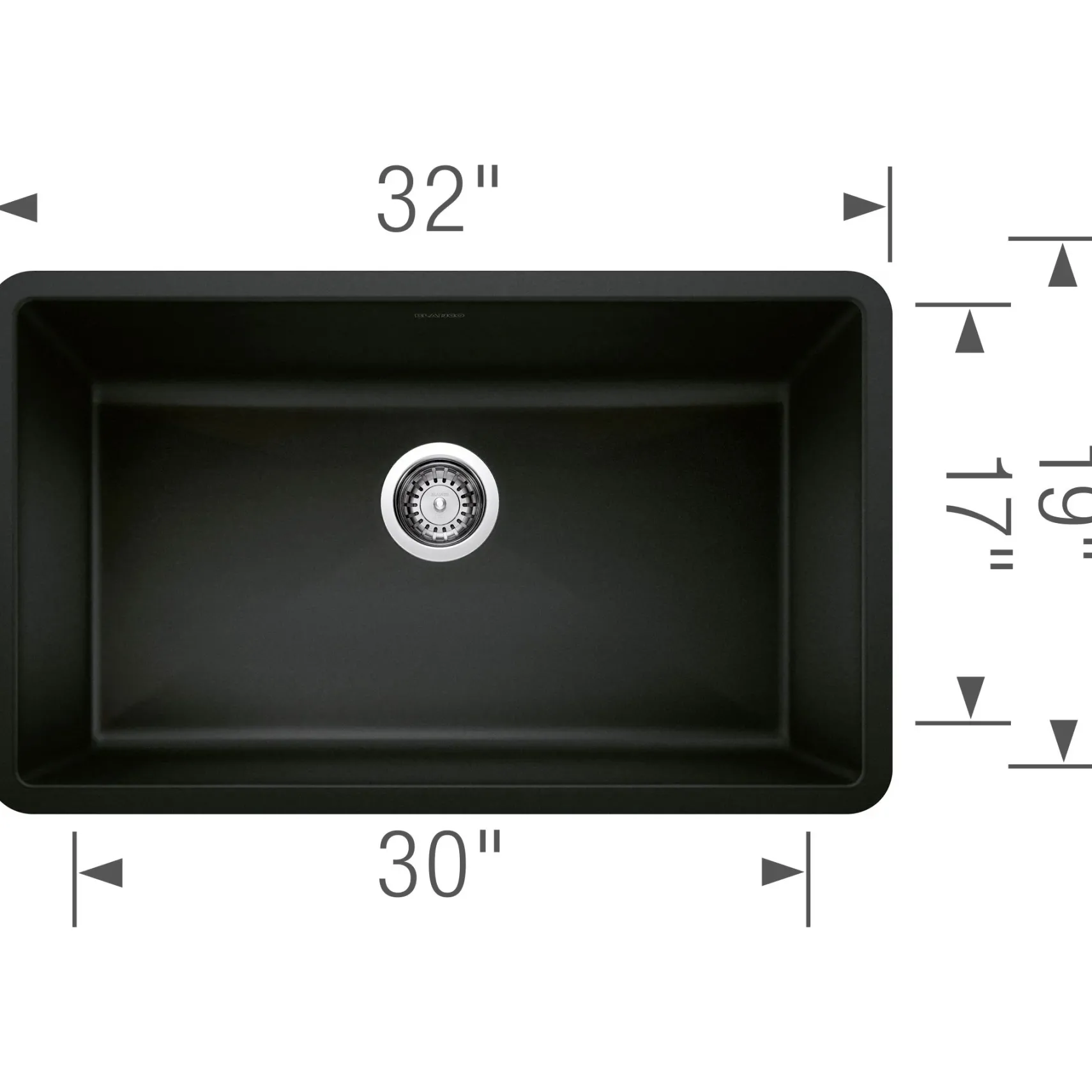 Blanco Precis 32" Undermount Granite Composite Kitchen Sink, Silgranit, Coal Black, 442935
