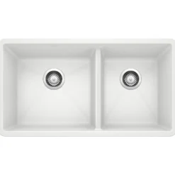 Blanco Precis 33" Undermount Granite Composite Kitchen Sink, Silgranit, 60/40 Double Bowl, White, 441125