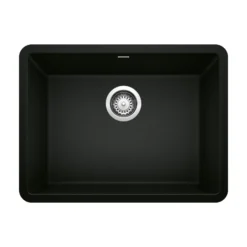 Blanco Precis 23" Undermount Granite Composite Kitchen Sink, Silgranit, Coal Black, 442928