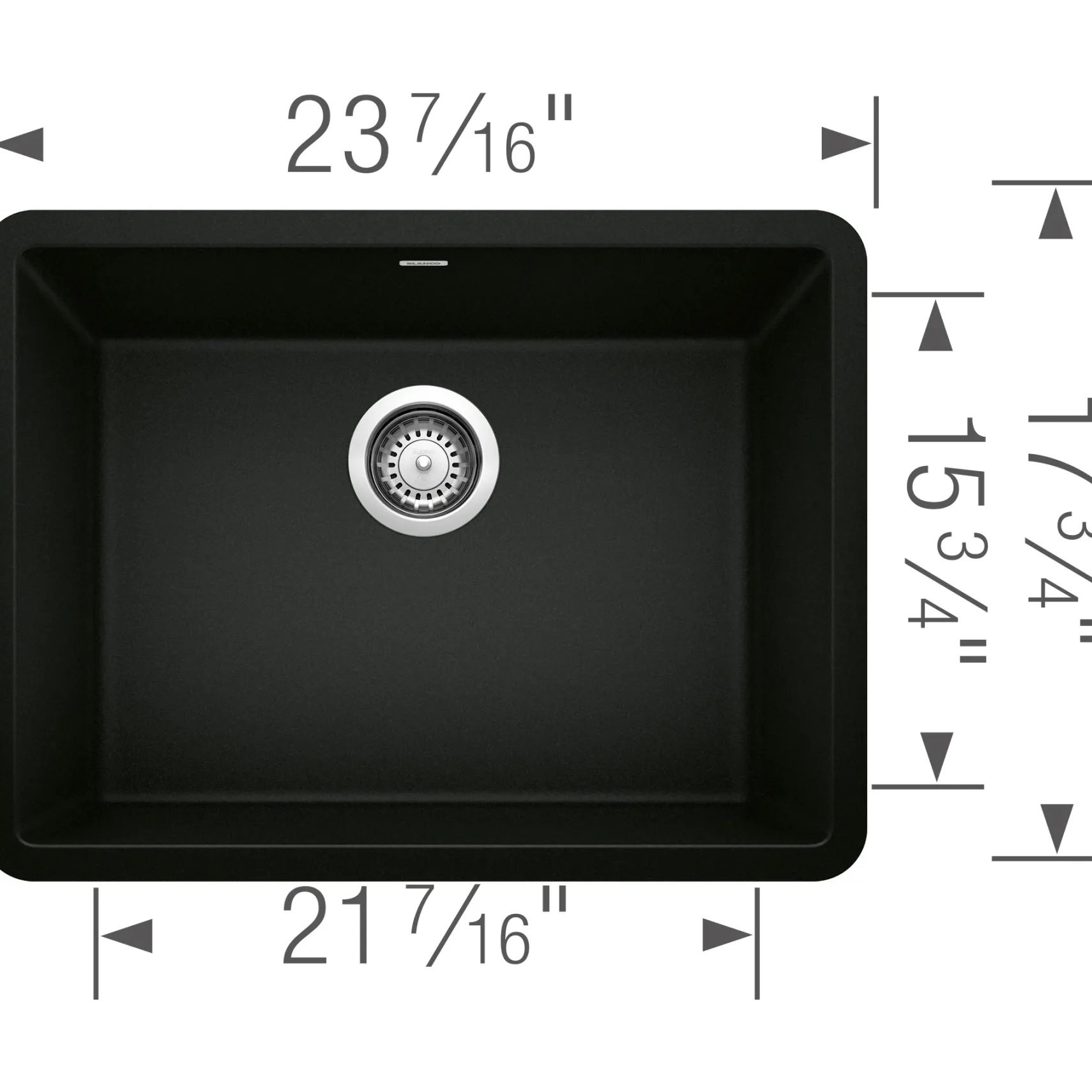 Blanco Precis 23" Undermount Granite Composite Kitchen Sink, Silgranit, Coal Black, 442928