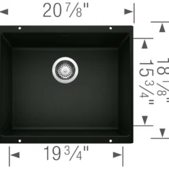 Blanco Precis 21" Undermount Granite Composite Kitchen Sink, Silgranit, Coal Black, 442933