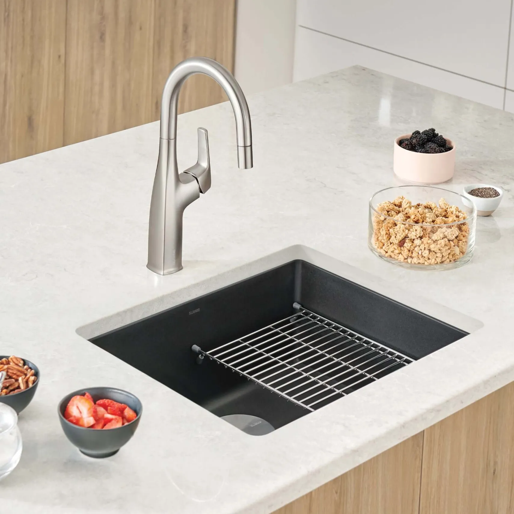 Blanco Precis 21" Undermount Granite Composite Kitchen Sink, Silgranit, Coal Black, 442933
