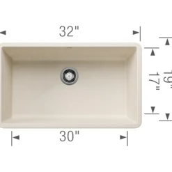 Blanco Precis 32" Undermount Silgranit Kitchen Sink, Soft White, No Faucet Hole, 443084