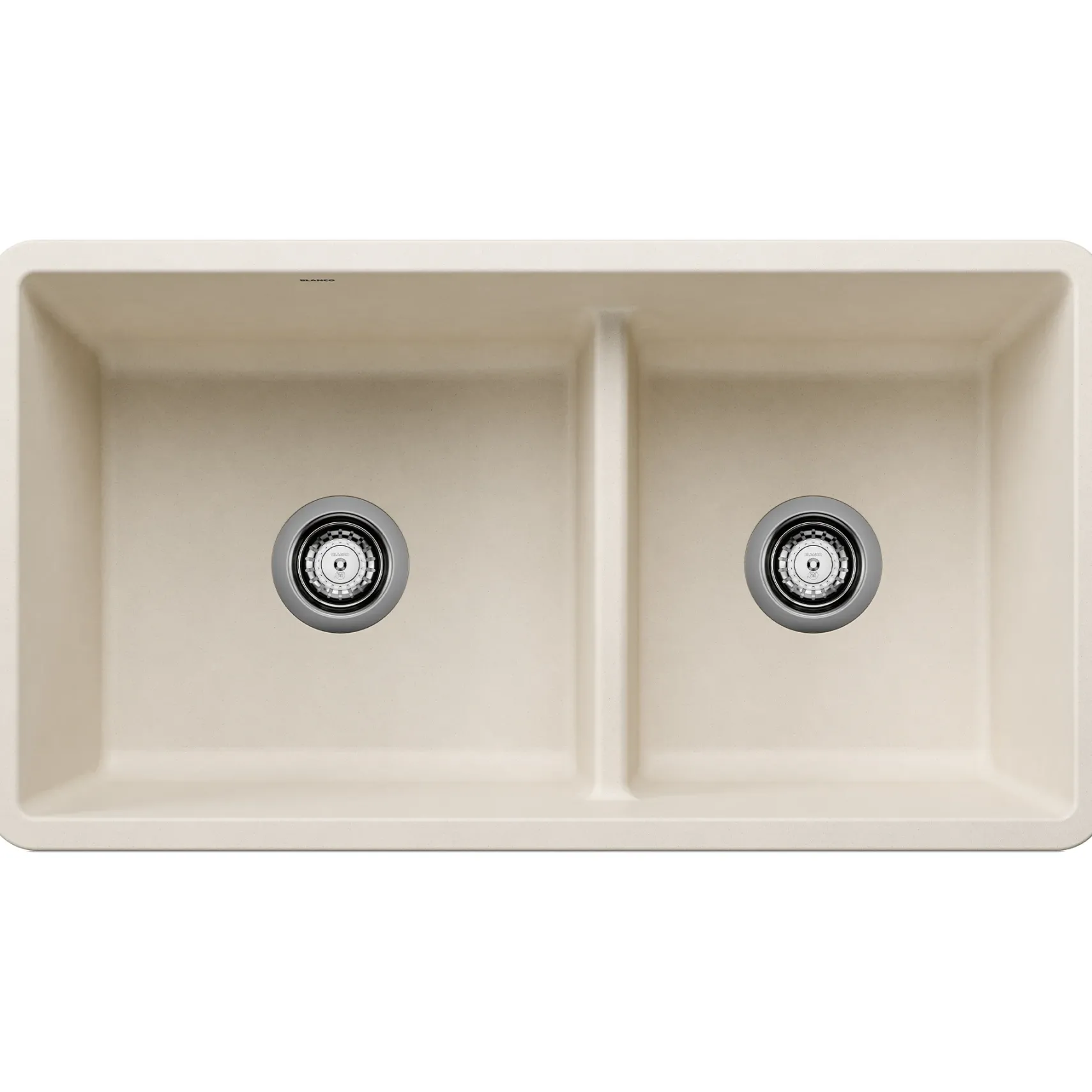 Blanco Precis 33" Undermount Silgranit Kitchen Sink, 60/40 Double Bowl, Soft White, No Faucet Hole, 443080