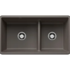 Blanco Precis 33" Undermount Silgranit Kitchen Sink, 60/40 Double Bowl, Volcano Gray, No Faucet Hole, 443117