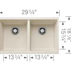Blanco Precis 30" Undermount Silgranit Kitchen Sink, 50/50 Double Bowl, Soft White, No Faucet Hole, 527401