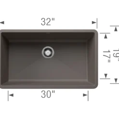 Blanco Precis 32" Undermount Silgranit Kitchen Sink, Volcano Gray, No Faucet Hole, 443121