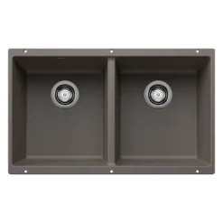 Blanco Precis 30" Undermount Silgranit Kitchen Sink, 50/50 Double Bowl, Volcano Gray, No Faucet Hole, 527410