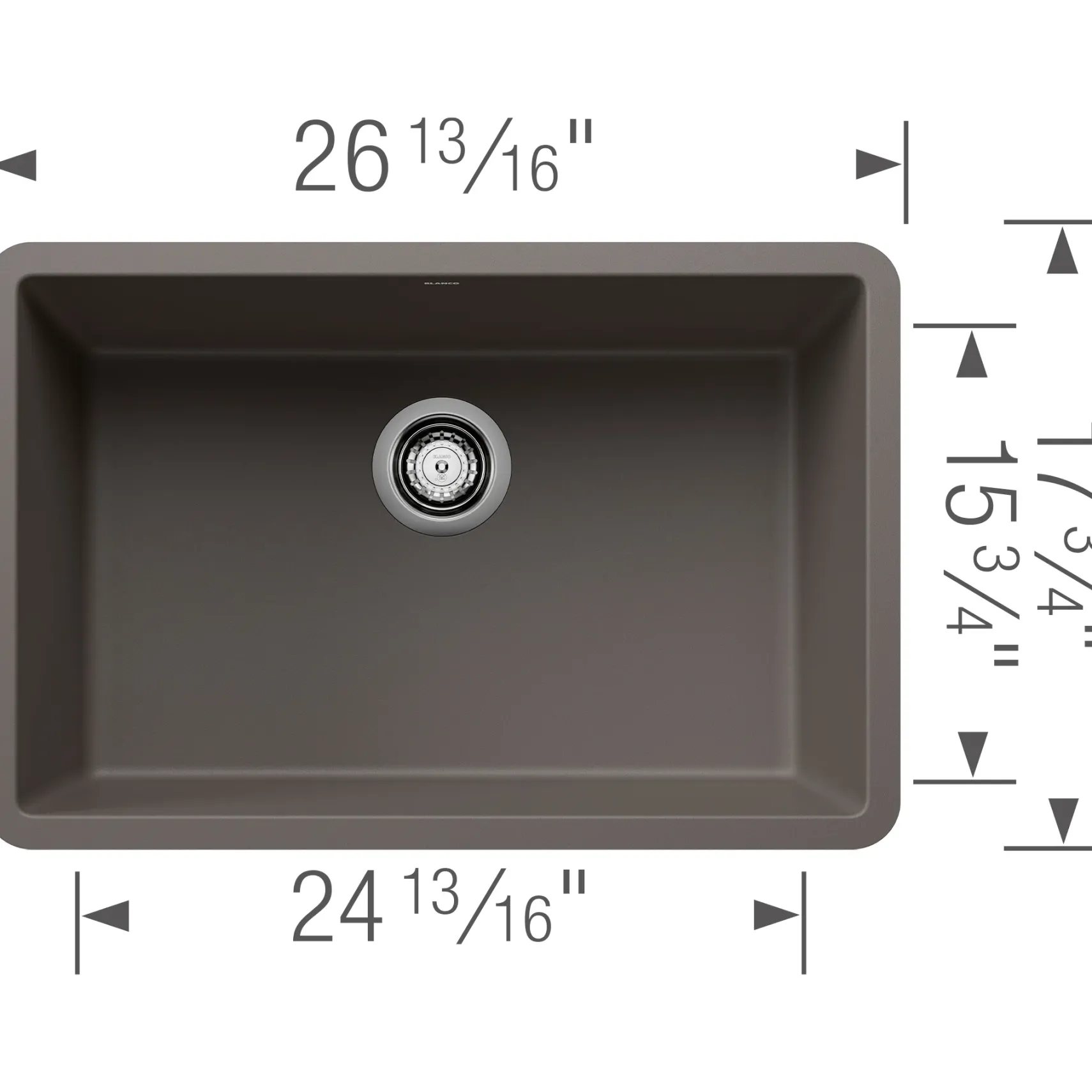 Blanco Precis 27" Undermount Silgranit Kitchen Sink, Volcano Gray, No Faucet Hole, 527412
