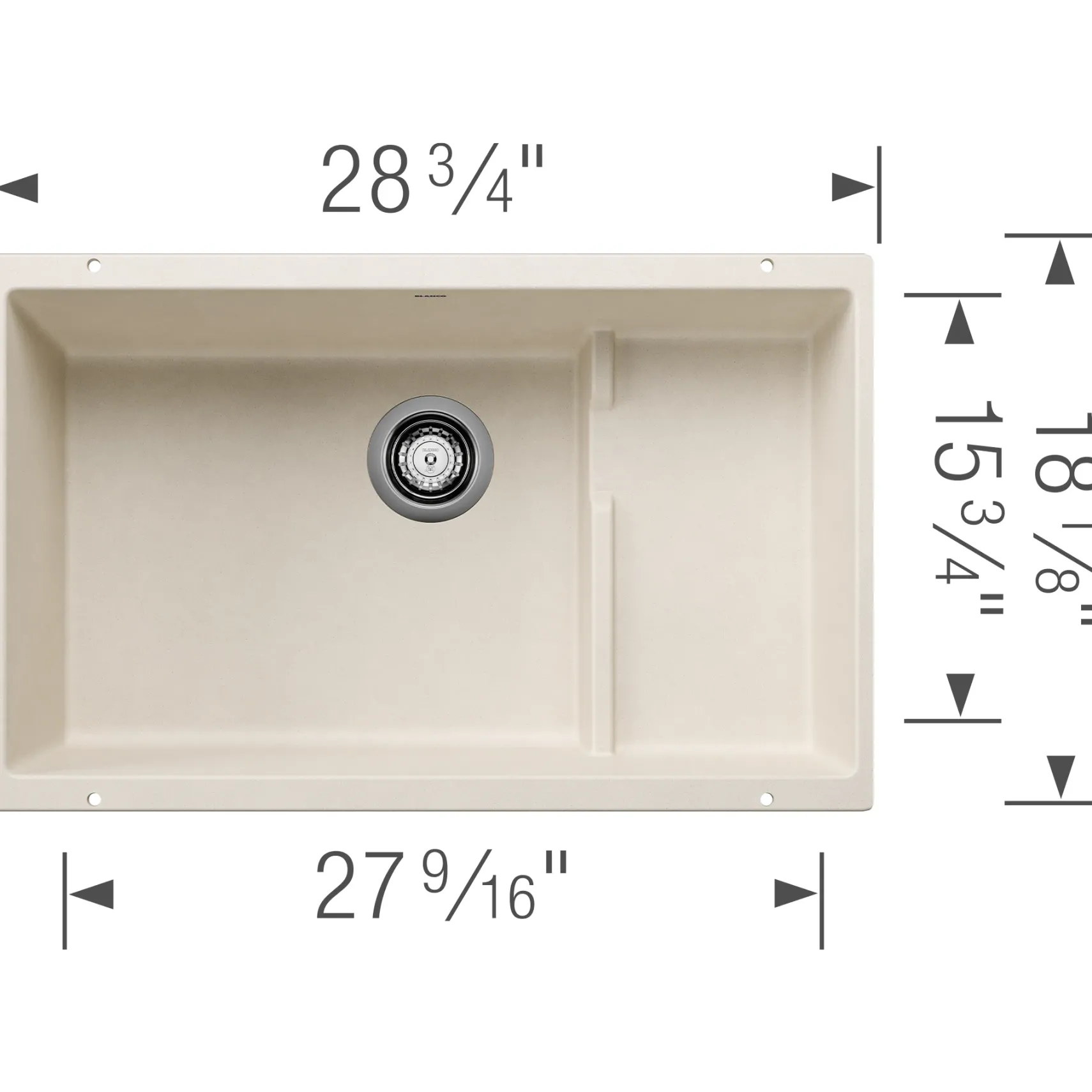 Blanco Precis 29" Undermount Silgranit Kitchen Sink, Soft White, No Faucet Hole, 527406