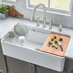 Blanco Profina 36" Fireclay Workstation Farmhouse Sink with Accessories, White, 523026