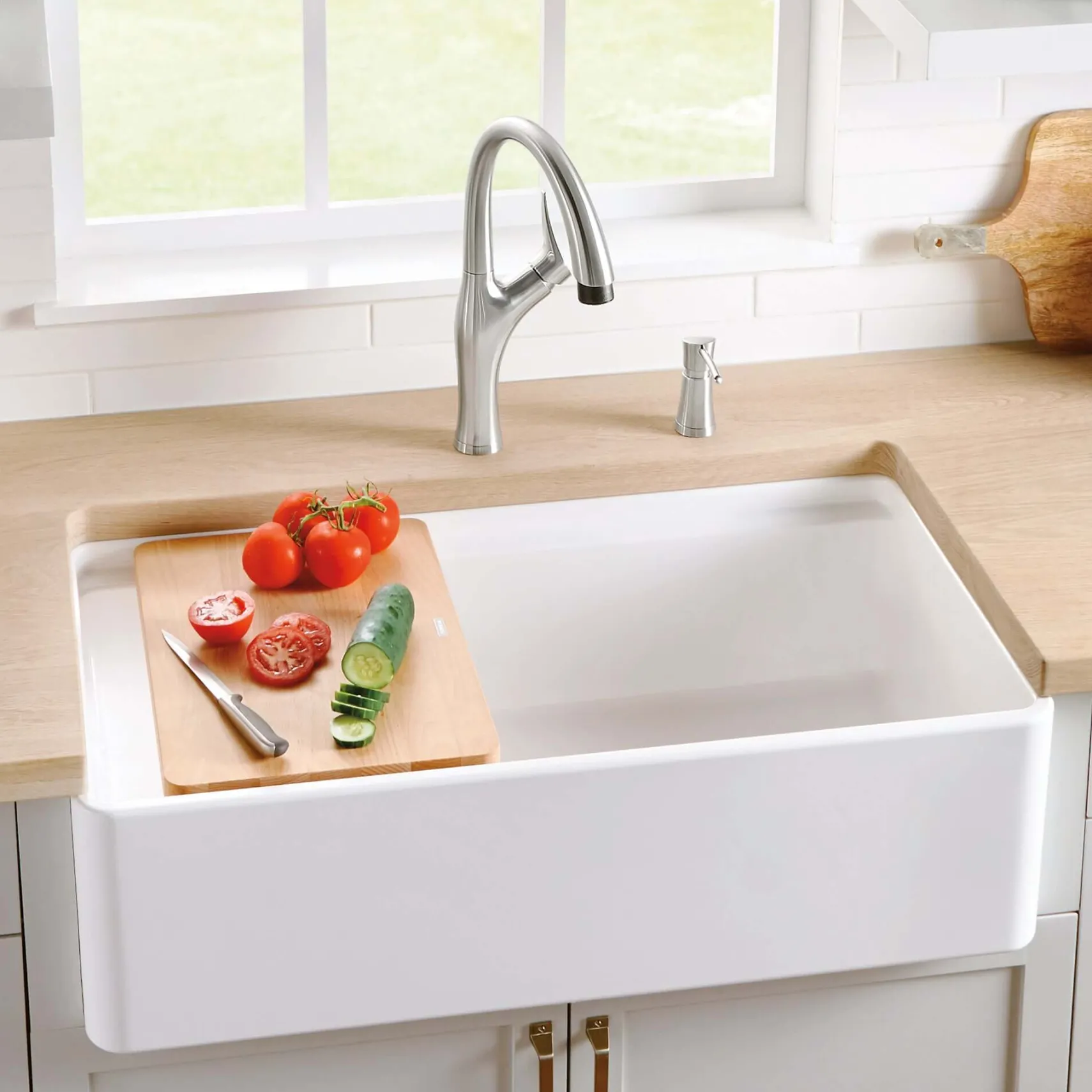 Blanco Profina 36" Fireclay Workstation Farmhouse Sink with Accessories, White, 523026