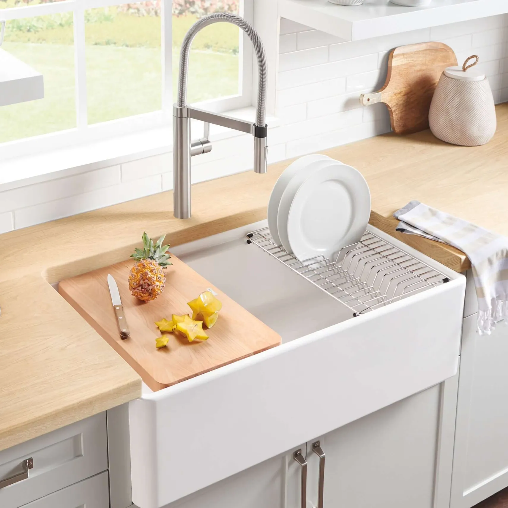 Blanco Profina 36" Fireclay Workstation Farmhouse Sink with Accessories, White, 523026