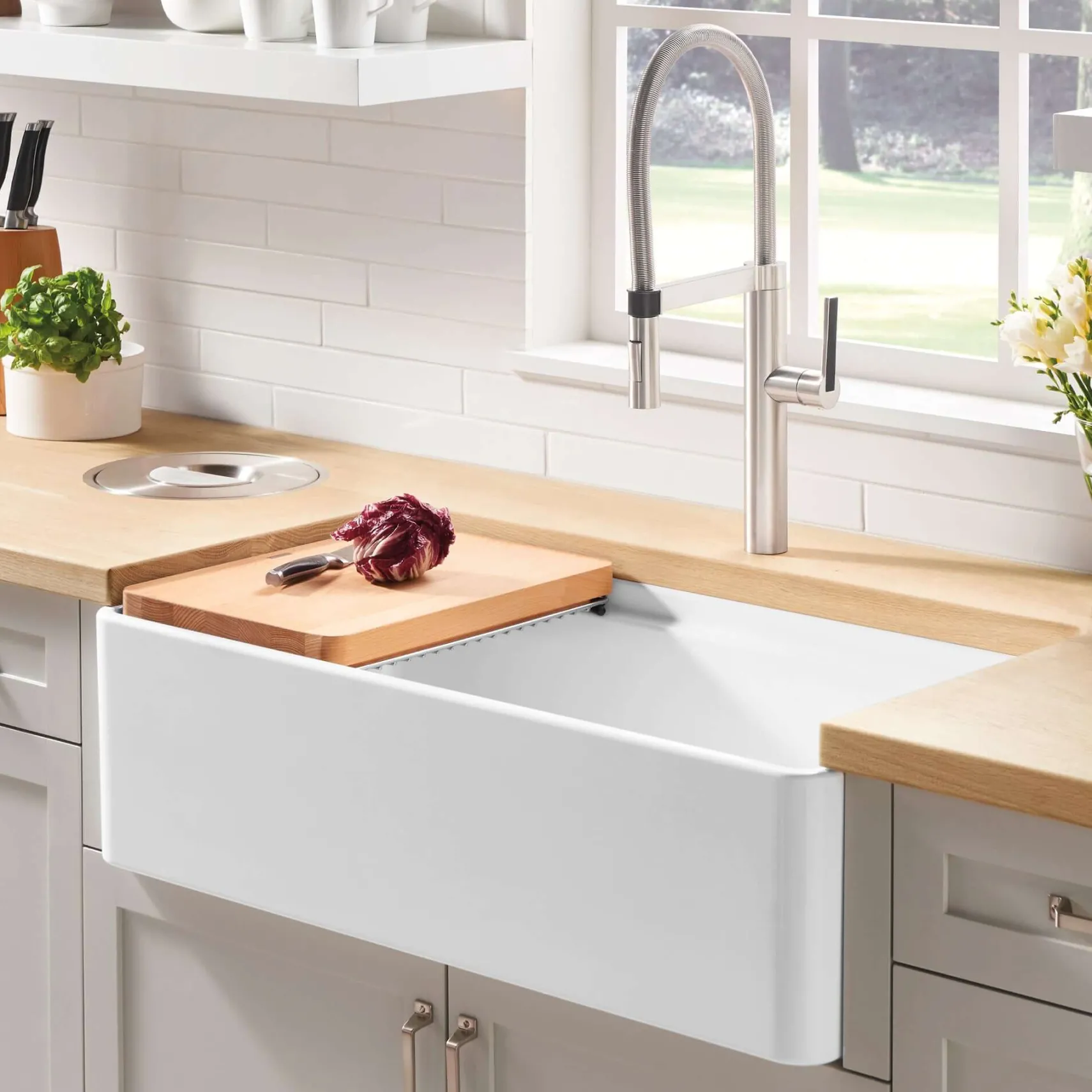 Blanco Profina 36" Fireclay Workstation Farmhouse Sink with Accessories, White, 523026
