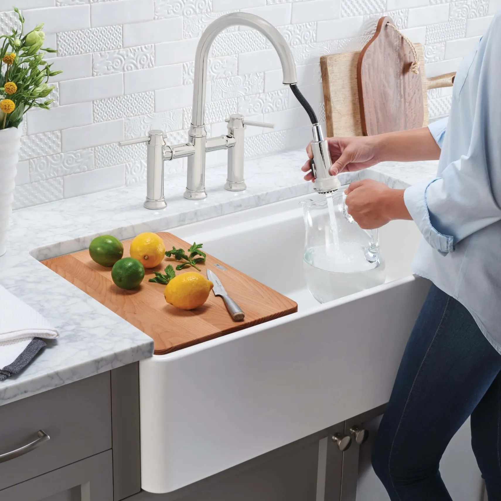 Blanco Profina 36" Fireclay Workstation Farmhouse Sink with Accessories, White, 523026
