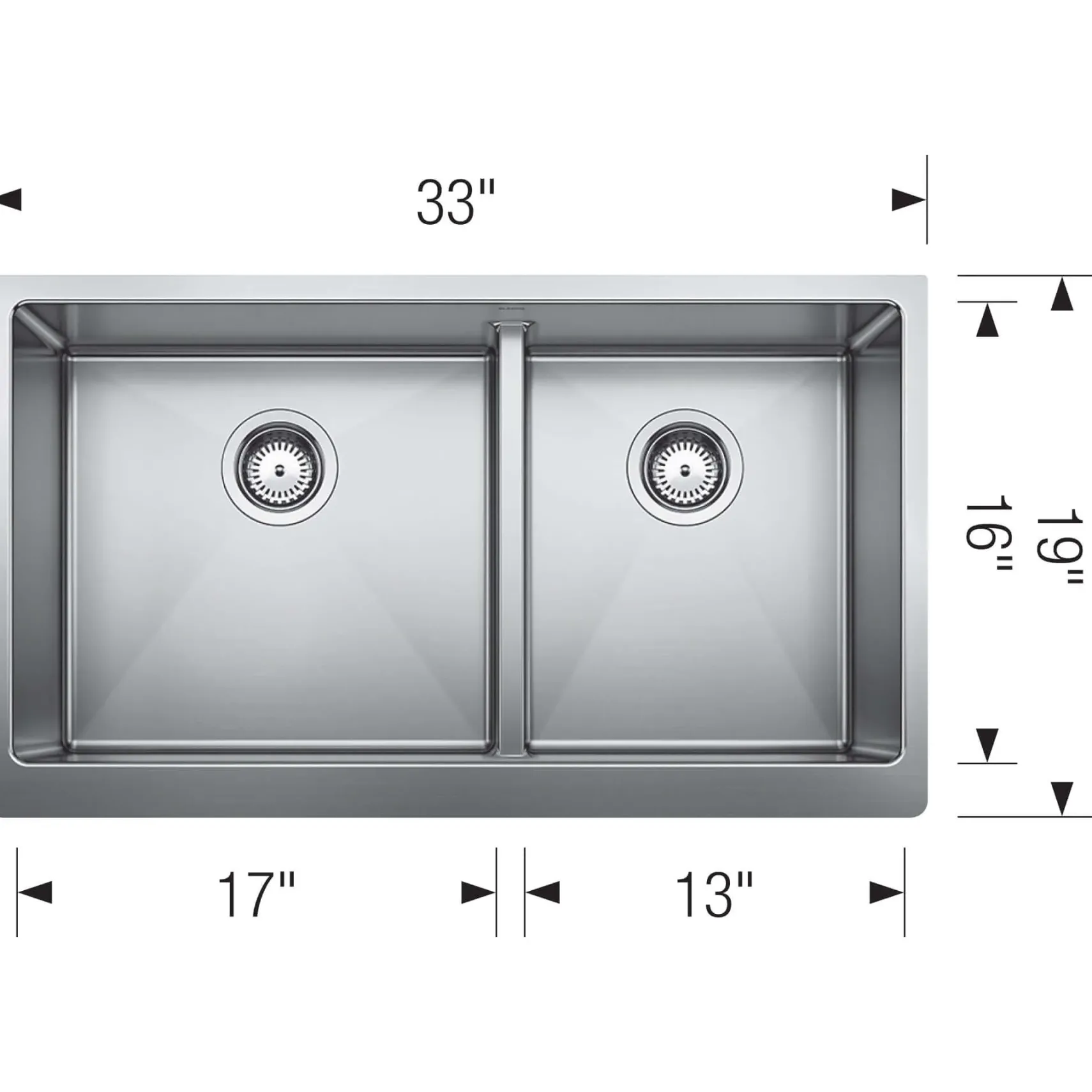 Blanco Quatrus 33" Stainless Steel Farmhouse Sink, 60/40 Double Bowl, 18 Gauge, Satin Polish, 525242