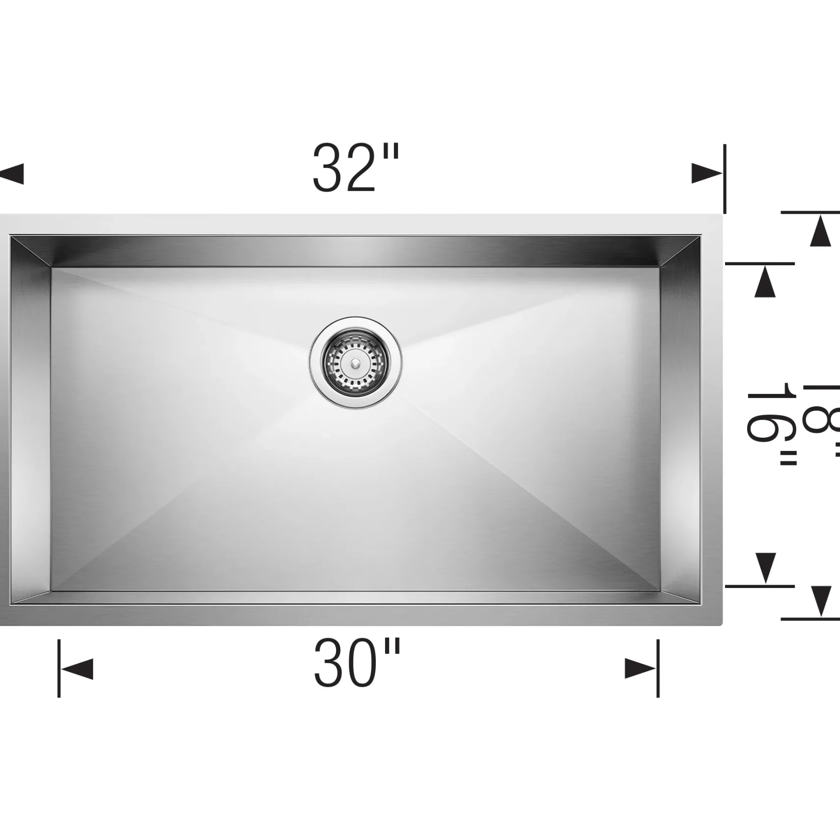 Blanco Quatrus 32" Undermount Stainless Steel Kitchen Sink, Satin Polish, 18 Gauge, No Faucet Hole, 443052
