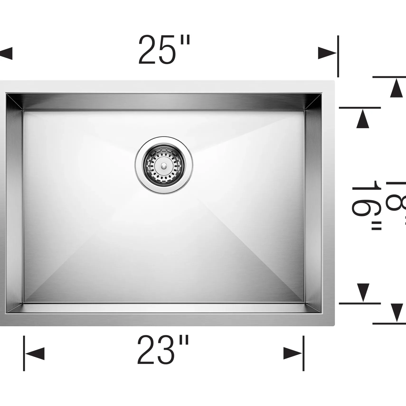 Blanco Quatrus 25" Undermount Stainless Steel ADA Kitchen Sink, Satin Polish, 18 Gauge, No Faucet Hole, 443047
