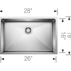 Blanco Quatrus 28" Undermount Stainless Steel Kitchen Sink, Satin Polish, 18 Gauge, No Faucet Hole, 443147