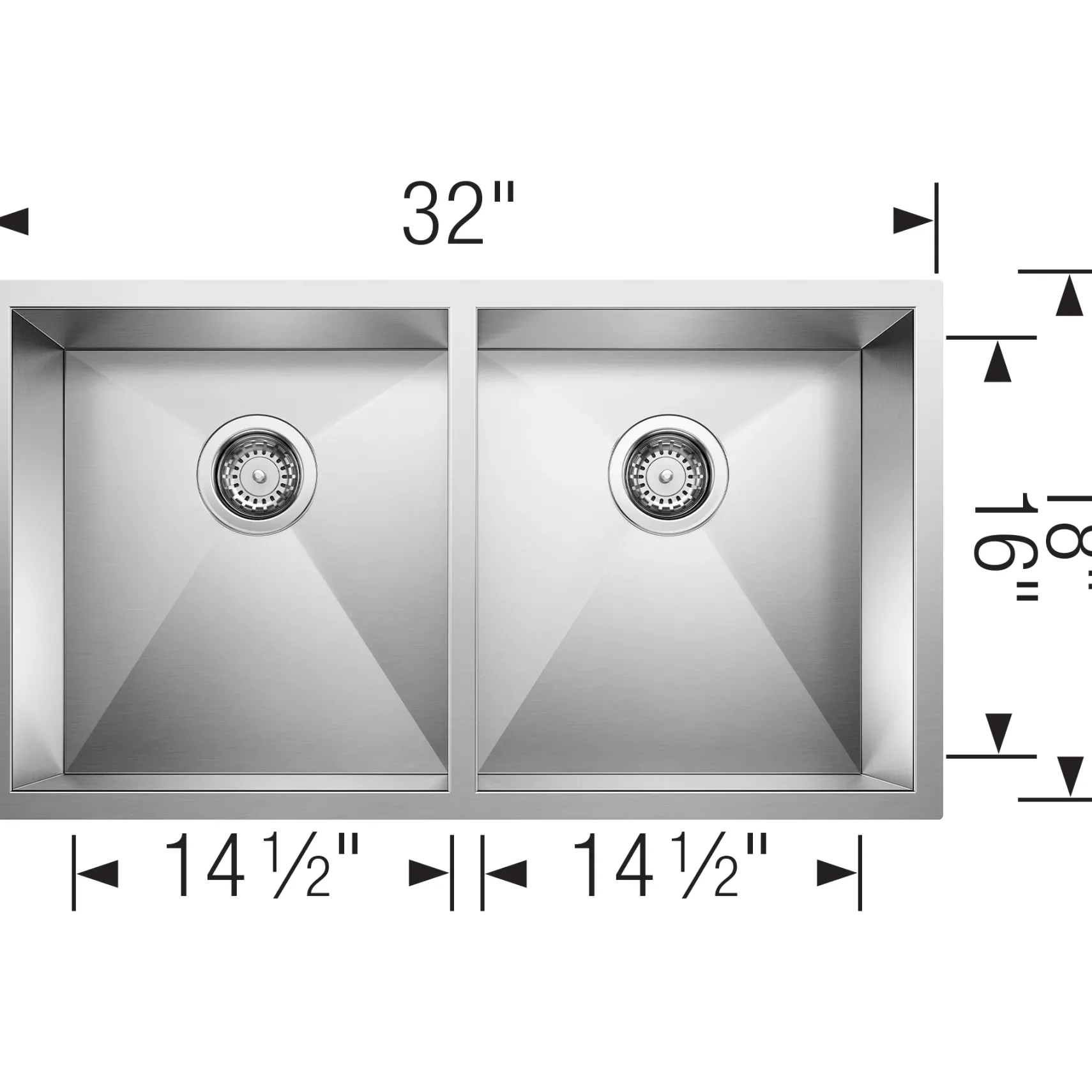 Blanco Quatrus 32" Undermount Stainless Steel Kitchen Sink, 50/50 Double Bowl, Satin Polish, 18 Gauge, No Faucet Hole, 443053