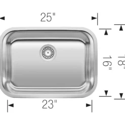 Blanco Stellar 25" Undermount Stainless Steel Kitchen Sink, 18 Gauge, Brushed Finish, 441025