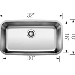 Blanco Stellar 32" Undermount Stainless Steel Kitchen Sink, 18 Gauge, Brushed Finish, 442576