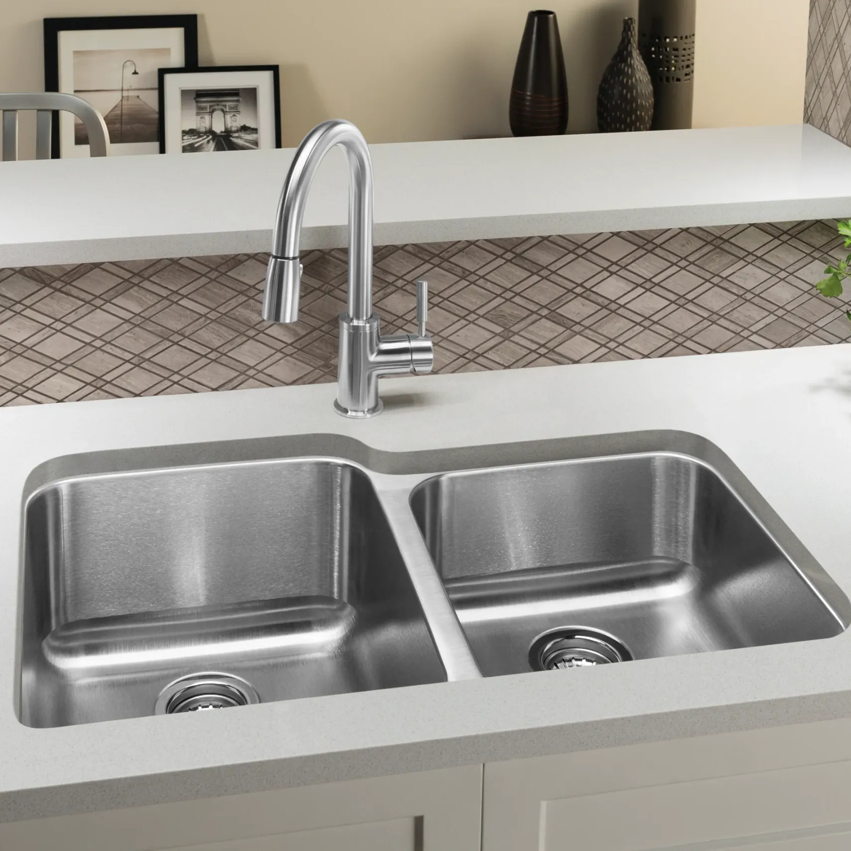 Blanco Stellar 32" Undermount Stainless Steel Kitchen Sink, 60/40 Double Bowl, 18 Gauge, Brushed Finish, 441023